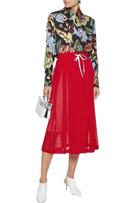 miu miu pleated midi skirt|Crepe de chine pleated midi skirt .